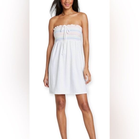 Wild Fable Halter Smocked Terry Convertible Dress White Rainbow Trim Large NWT - Picture 4 of 8